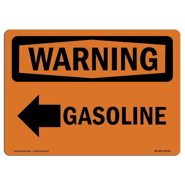 Safety Sign, OSHA WARNING, 3.5" Height, Gasoline (Left Arrow), Landscape, 10PK